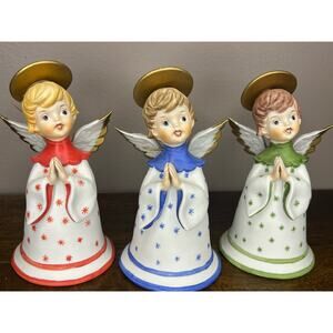 Vintage Praying Angel Christmas Bell Figurine Set of 3